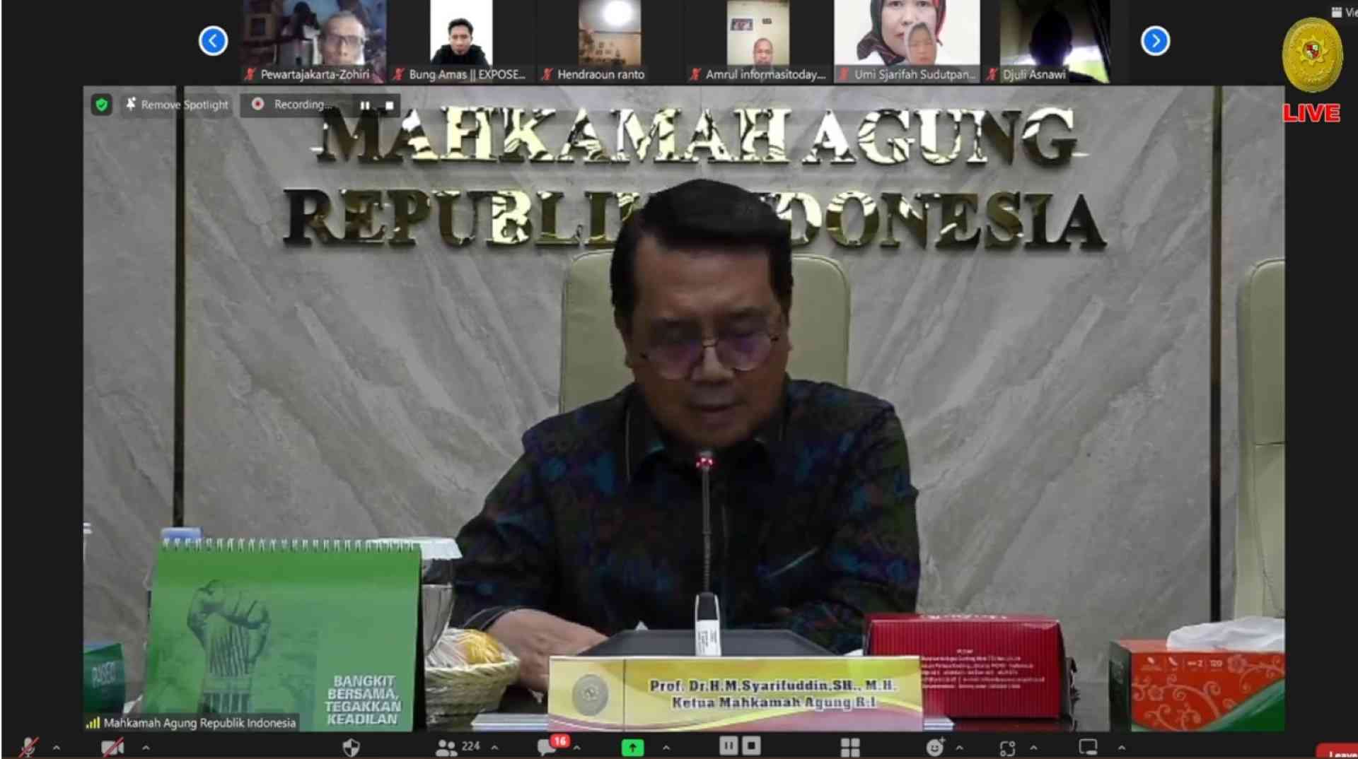 Pta Kendari Mengikuti Acara Refleksi Kinerja Mahkamah Agung Republik